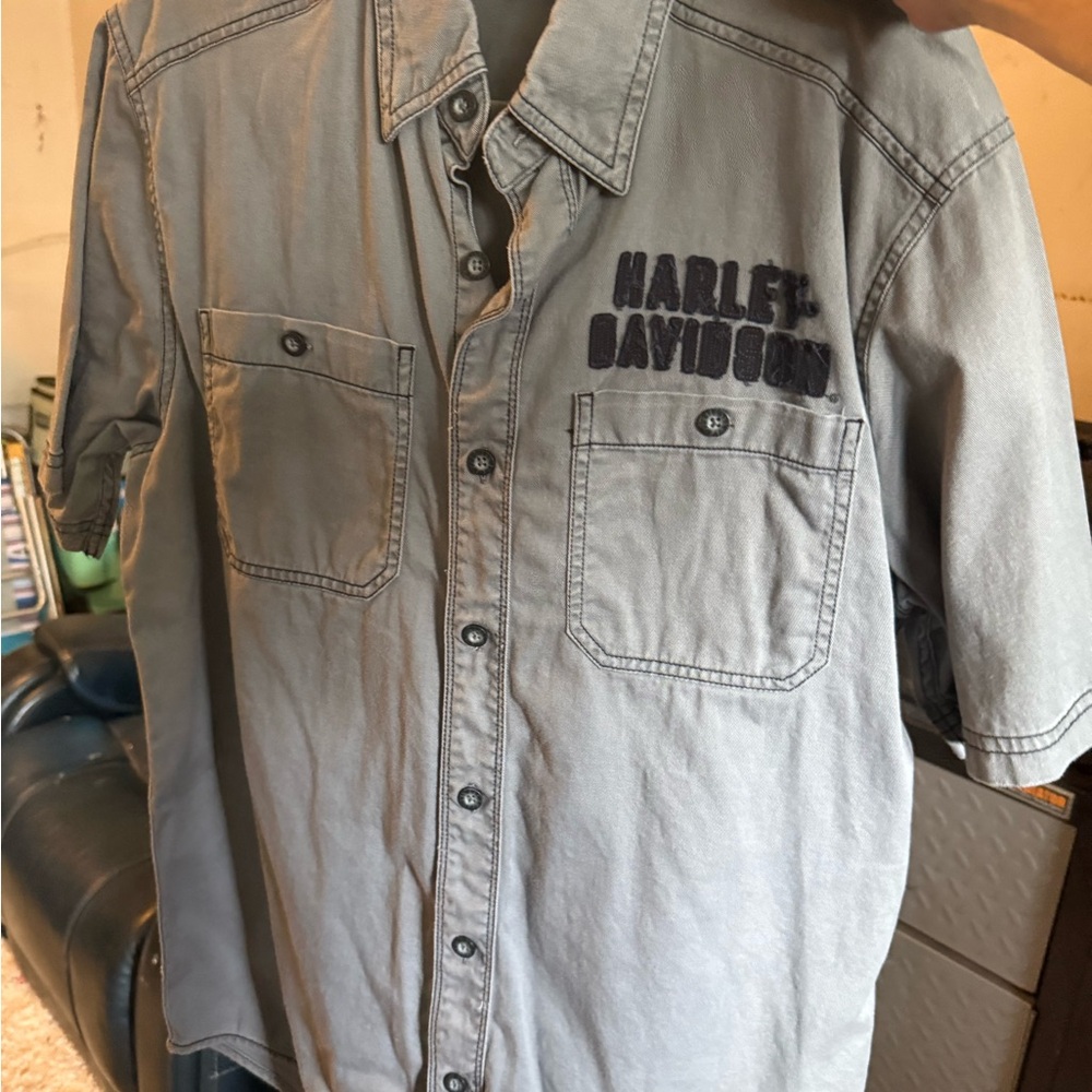 Harley-Davidson Casual Gray Button Down Shirt